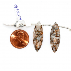 Copper Calcite Drops  Marquise Shape  30x10 Drilled Bead Matching Pair