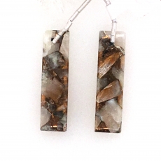 Copper Calcite Drops Baguette Shape 35x9mm Drilled Beads Matching Pairs