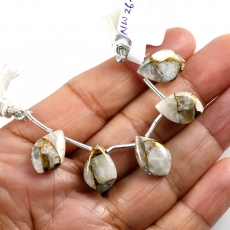 Copper Calcite Drops Leaf Shape 15x10mm Drilled Beads 5 Pieces Line