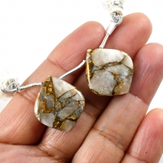 Copper Calcite Drops Leaf Shape 21x19mm Drilled Beads Matching Pair