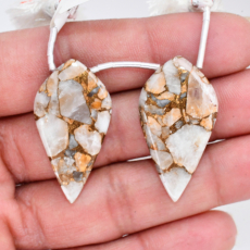 Copper Calcite Drops Leaf Shape 32x17mm Drilled Beads Matching Pair