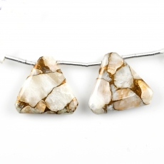 Copper Calcite Drops Trillion Shape 22x20mm Front to Back Drilled Beads Matching Pair