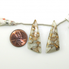 Copper Calcite Trillion Shape 34x14mm Matching Drilled Beads