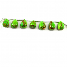 Copper Green Turquoise Drops Briolette Shape 10x7mm Drilled Beads 7 Pieces Line