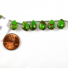Copper Green Turquoise Drops Leaf Shape 12x8mm Drilled Beads 6 Pieces Line
