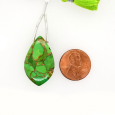 Copper Green Turquoise Drops Leaf Shape 30x18mm Drilled Beads Pendent Pieces