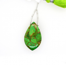 Copper Green Turquoise Drops Leaf Shape 30x18mm Drilled Beads Pendent Pieces