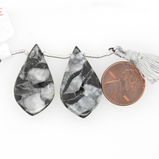 Copper Grey Obsidian Almond Leaf 31x17mm Drilled Bead Matching Pair