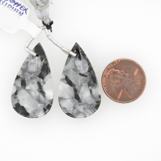 Copper Grey Obsidian Almond Shape 32x20mm Drilled Bead Matching Pair