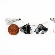 Copper Grey Obsidian Drops Fan Shape 18x26mm Drilled Bead Matching Pair