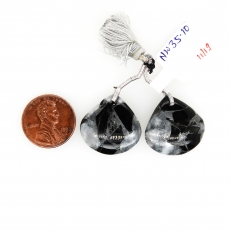 Copper Grey Obsidian Drops Heart Shape 21mm Front To Back Drilled Bead Matching Pair