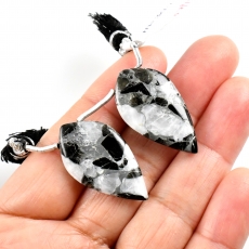 Copper Grey Obsidian Drops Leaf Shape 31x17mm Drilled Beads Matching Pair
