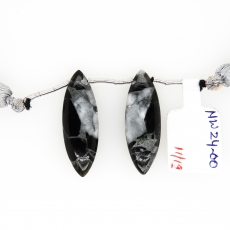 Copper Grey Obsidian Drops Marquise Shape 30x10mm Drilled Bead Matching Pair