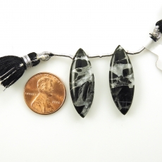 Copper Grey Obsidian Drops Marquise Shape 31x11mm Drilled Beads Matching Pair