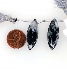 Copper Grey Obsidian Marquise Shape 31x11mm Drilled Bead Matching Pair