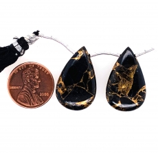 Copper Obsidian Drops Almond Shape 25X16mm Drilled Bead Matching Pair