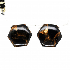 Copper Obsidian Drops Hexagon Shape 20x20mm Drilled Beads Matching Pair