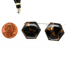 Copper Obsidian Drops Hexagon Shape 20x20mm Drilled Beads Matching Pair