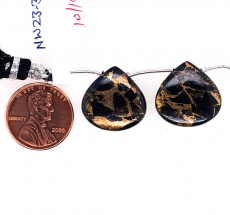 Copper Obsidian Drops Pear Shape 18mm Drilled Bead Matching Pair