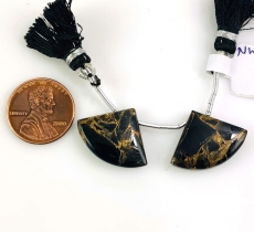 Copper Obsidian fan Drops  Shape 21x16mm Drilled Bead Matching Pair