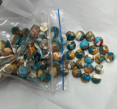 Copper Orange Oyster Turquoise Cab Round 8mm.