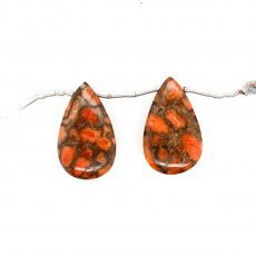 Copper Orange Turquoise Drops Almond Shape 25x15mm Drilled Bead Matching Pair