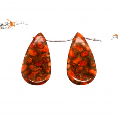 Copper Orange Turquoise Drops Almond Shape 26X15mm Drilled Beads Matching Pair