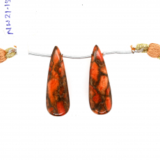 Copper Orange Turquoise Drops Almond Shape 30x10mm Drilled Bead Matching Pair