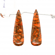 Copper orange Turquoise Drops Almond Shape 41x12mm Drilled Beads Matching Pair