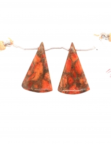 Copper Orange Turquoise Drops Conical Shape 30x20mm Drilled Beads Matching Pair