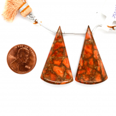 Copper Orange Turquoise Drops Conical Shape 38x21mm Drilled Beads Matching Pair