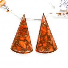 Copper Orange Turquoise Drops Conical Shape 38x21mm Drilled Beads Matching Pair