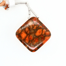 Copper Orange Turquoise Drops Cushion Shape 24x24mm Drilled Bead Single Pendant Piece