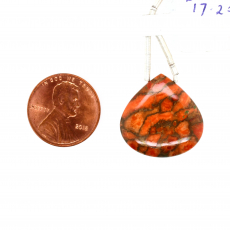 Copper Orange Turquoise Drops Heart Shape 21x21mm Drilled Bead Single Pieces