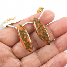 Copper Orange Turquoise Drops Marquise Shape 30x10mm Drilled Beads Matching Pair