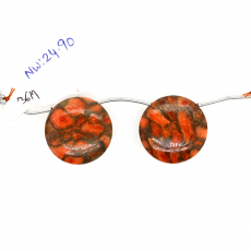 Copper Orange Turquoise Drops Round 17x17mm Drilled Bead Matching Pair