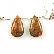 Copper OrangeTurquoise Drops Almond Shape 25x15mm Drilled Beads Matching Pair