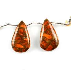 Copper OrangeTurquoise Drops Almond Shape 36x15mm Drilled Beads Matching Pair