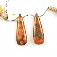 Copper OrangeTurquoise Drops Almond Shape 40x13mm Drilled Beads Matching Pair