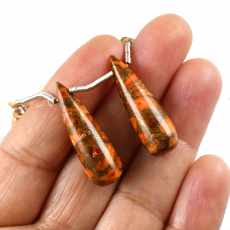 Copper OrangeTurquoise Drops Briolette Shape 30x10mm Drilled Beads Matching Pair