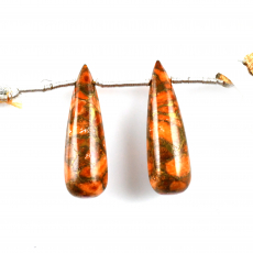 Copper OrangeTurquoise Drops Briolette Shape 30x10mm Drilled Beads Matching Pair