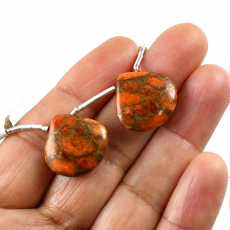 Copper OrangeTurquoise Drops Heart Shape 18x18mm Drilled Beads Matching Pair