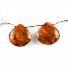 Copper OrangeTurquoise Drops Heart Shape 18x18mm Drilled Beads Matching Pair