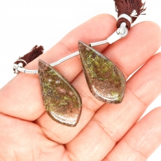 Copper Ore Drops Leaf Shape 31x15mm Drilled Beads Matching Pair