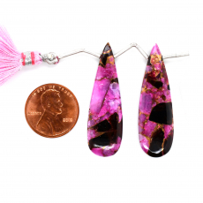 Copper Pink Obsidian Drops Almond Shapr 40x12mm Drilled Beads Matching Pair