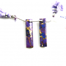Copper Purple Turquoise Drops Baguette Shape 30x6mm Drilled Beads Matching Pair