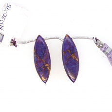 Copper Purple Turquoise Drops Marquise Shape 30x10mm Drilled Beads Matching Pair