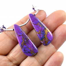Copper Purple Turquoise Drops Wing Shape 33x12mm Drilled Beads Matching Pair