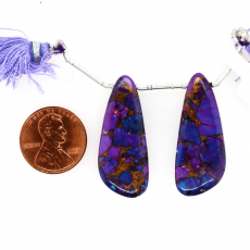 Copper Purple Turquoise Drops Wing Shape 34x14mm Drilled Beads Matching Pair