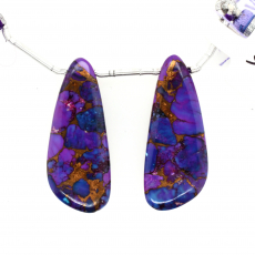Copper Purple Turquoise Drops Wing Shape 34x14mm Drilled Beads Matching Pair